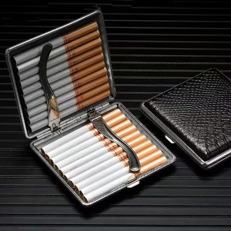 

9.9x9.4cm Press Type Cigarette Box.Metal, Leather Sturdy and Waterproof Storage Boxes Outdoor Travel Portable Cigarette Box