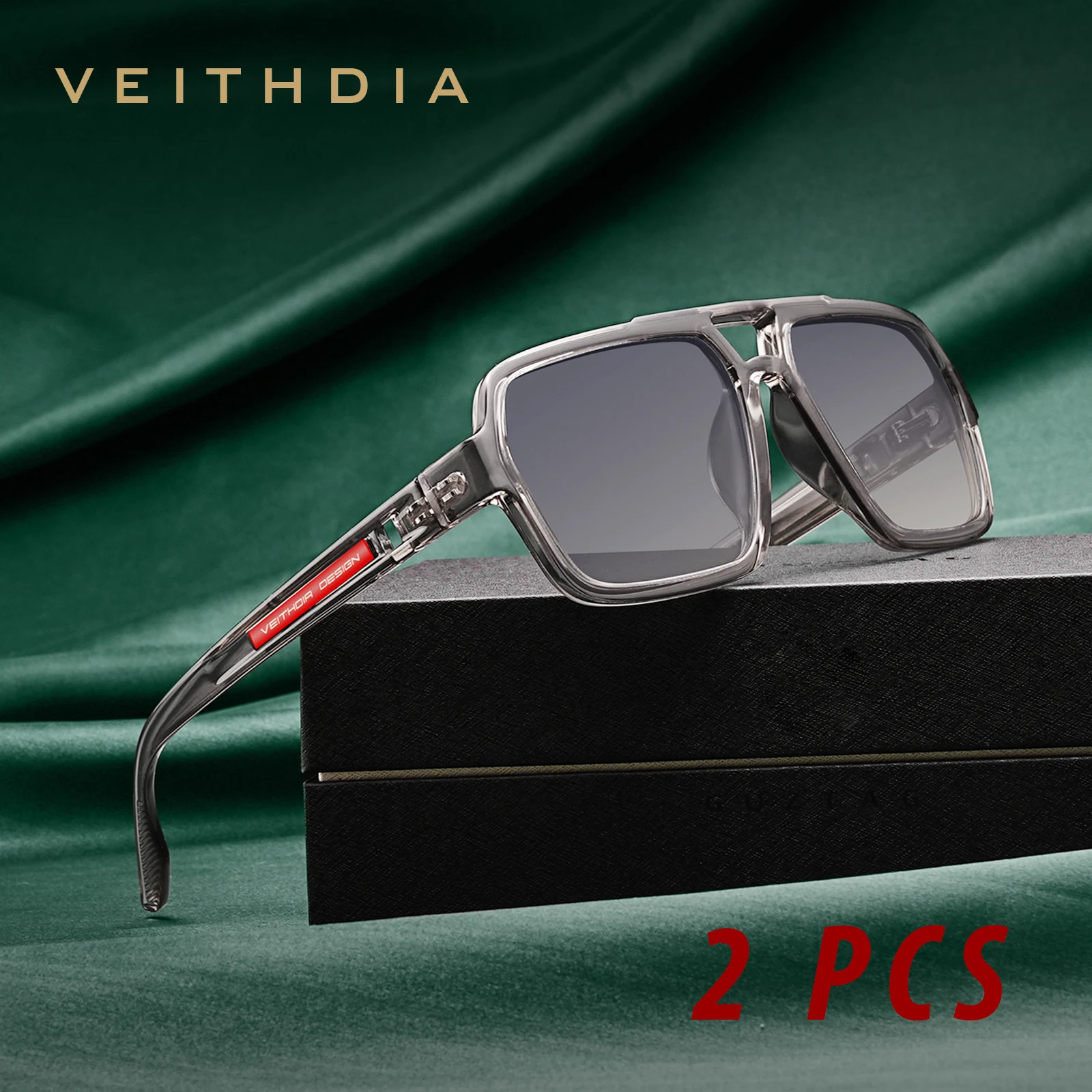 2 Pcs VEITHDIA TR90 Polarized Sunglasses D79S20 Glasses Mirror Lens Glasses Same Style With Multiple Color Eyewear For Men Women