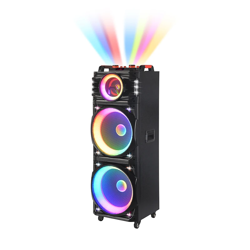 NDR-1526 Double 15 Inches Big Power Party Karaoke Speaker RGB LED Lighting Output Dj Music Speaker Wireless Mic AC