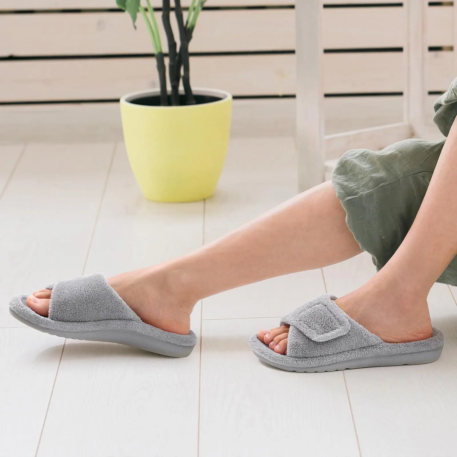 Comwarm Adjustable Fur Women Slippers Fashion Fluffy Women House Slippers Orthopedic Open Toe Women Cotton Shoes Arch Support image 5