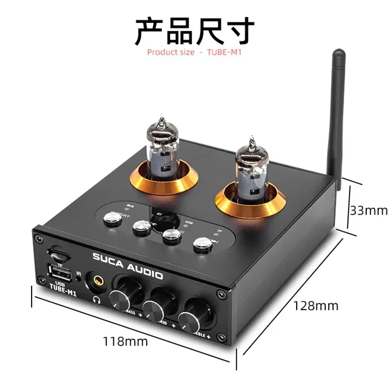 DC12V Bluetooth 5.0 6K4 / GE5654 Vacuum Tube Preamplifier USB TF Music Play HIFI Home Remote Control Audio Headphone Amplifier