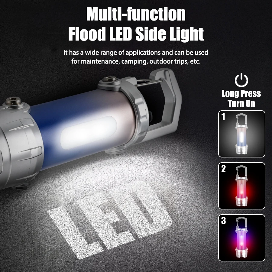 F5 Mini Rechargeable COB Flashlight Red and Blue Light Outdoor Portable Camping Hook Tent Lamp Handheld Keychain Flashlight