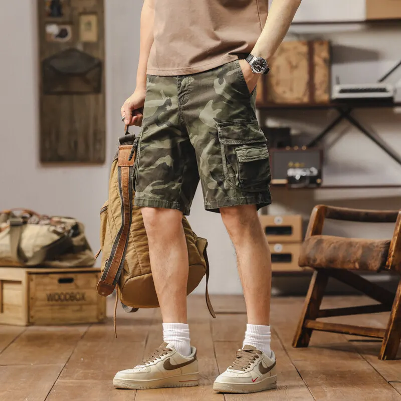 2026 New Men's Summer Daily Cotton Camouflage Camo Cargo Shorts Male Retro Breathable Knee Length Pockets Military Short Pants