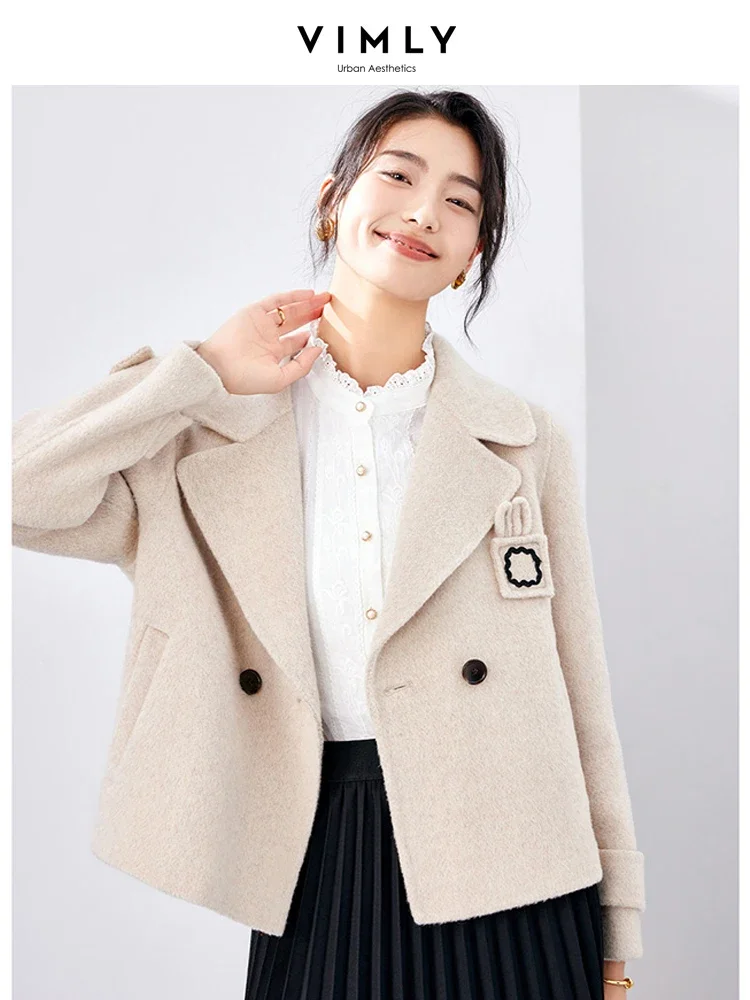 Vimly Wool Blend Short Coat Woman Elegant Straight-cut Double Faced Woolen Jacket Women 2024 Fashion Warm Female Outerwear 50628