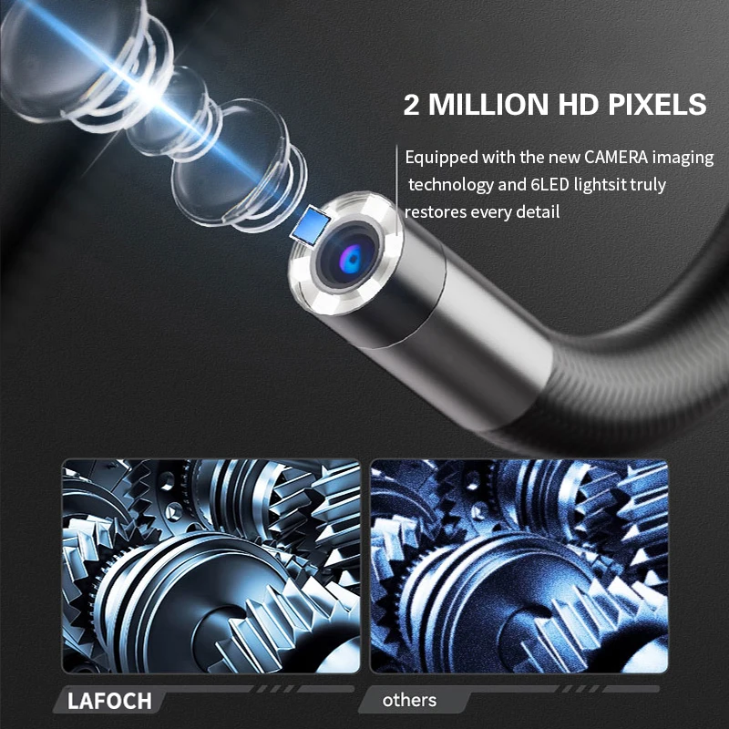 กล้องส่องตรวจแบบข้อต่อหมุนได้ 360 องศา °   กล้องส่องตรวจภายในแบบมีข้อต่อพร้อมไฟ LED 6 ดวงสำหรับ Android/IOS