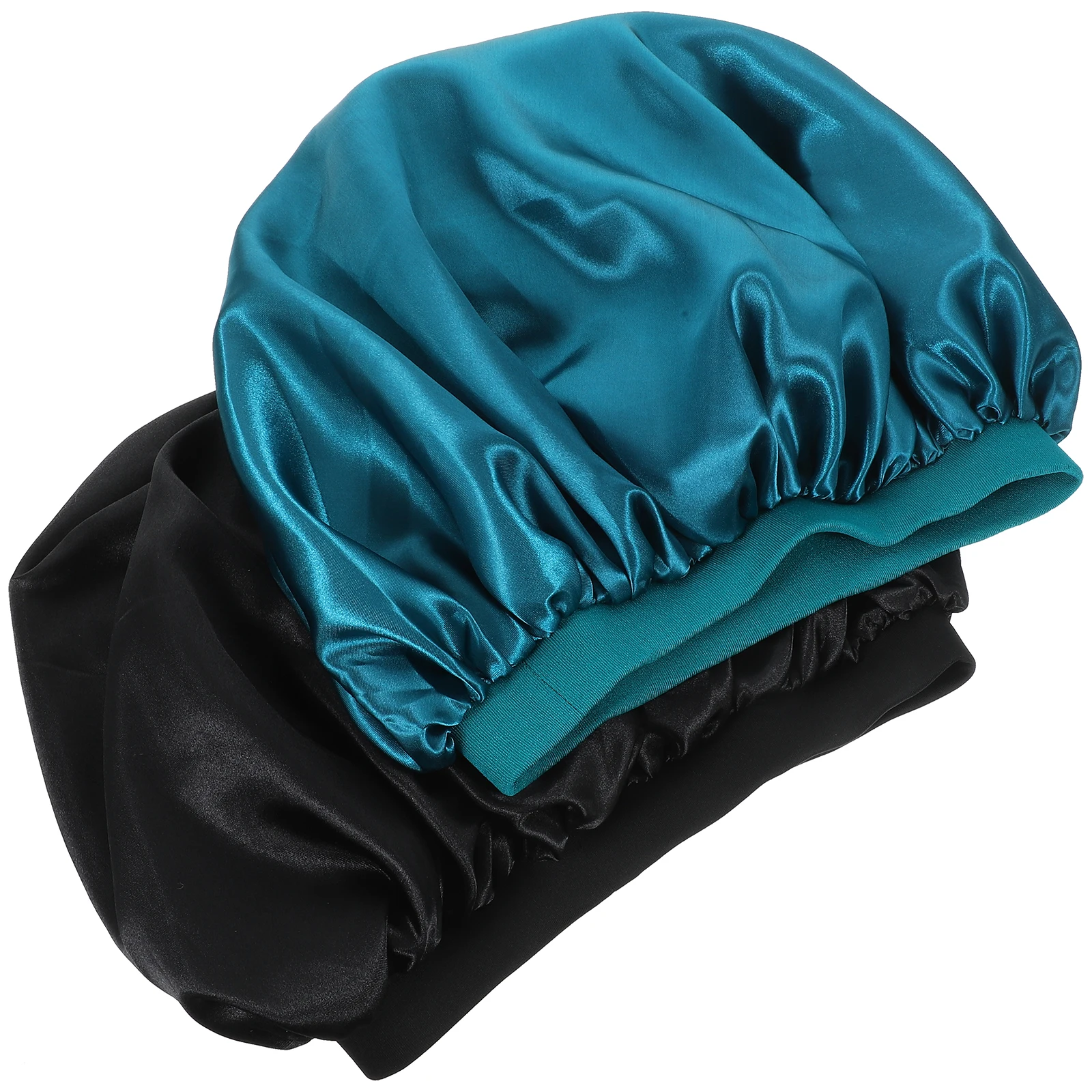 

2pcs Satin Sleep Bonnet for Women Extra Large Size Elastic Wide Brim Hair Protection Blue