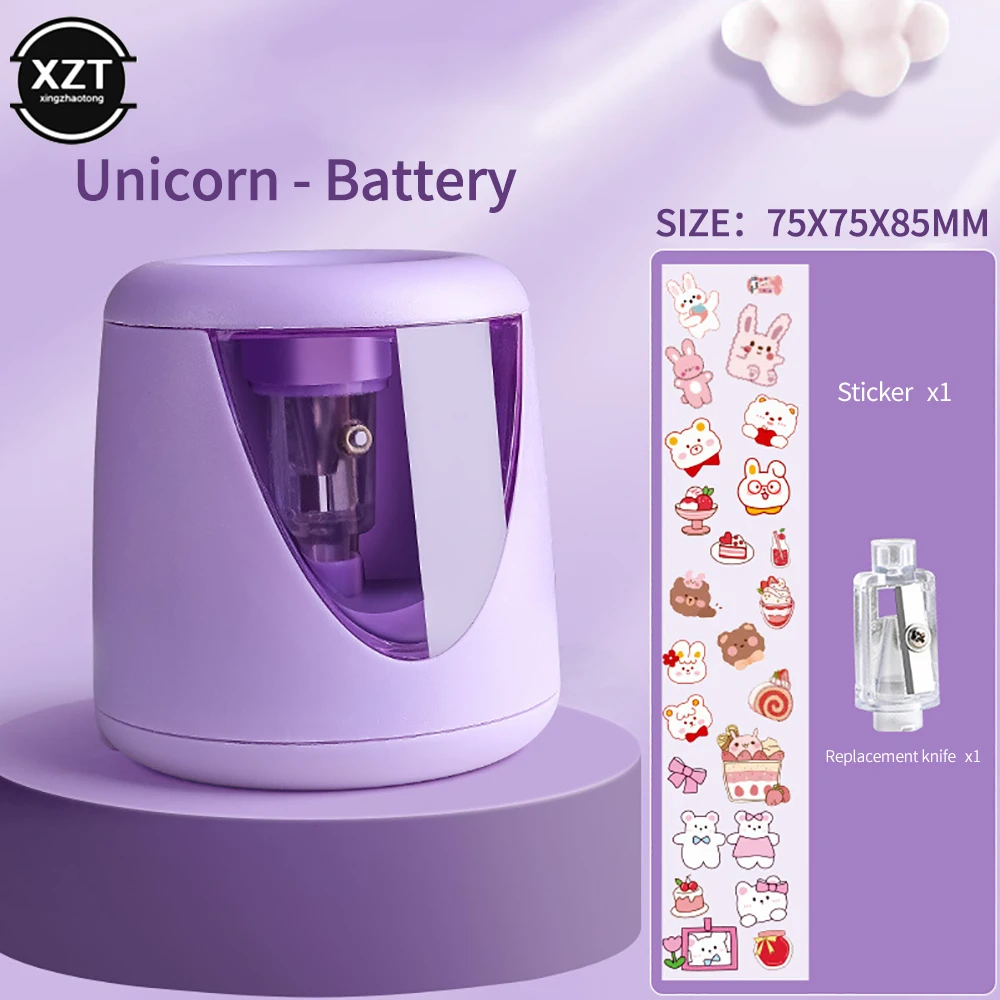 Electric Safety Pencil Sharpener Send DIY Stickers Students Drawing Study Automatic Pencil Sharpener- Battery Style