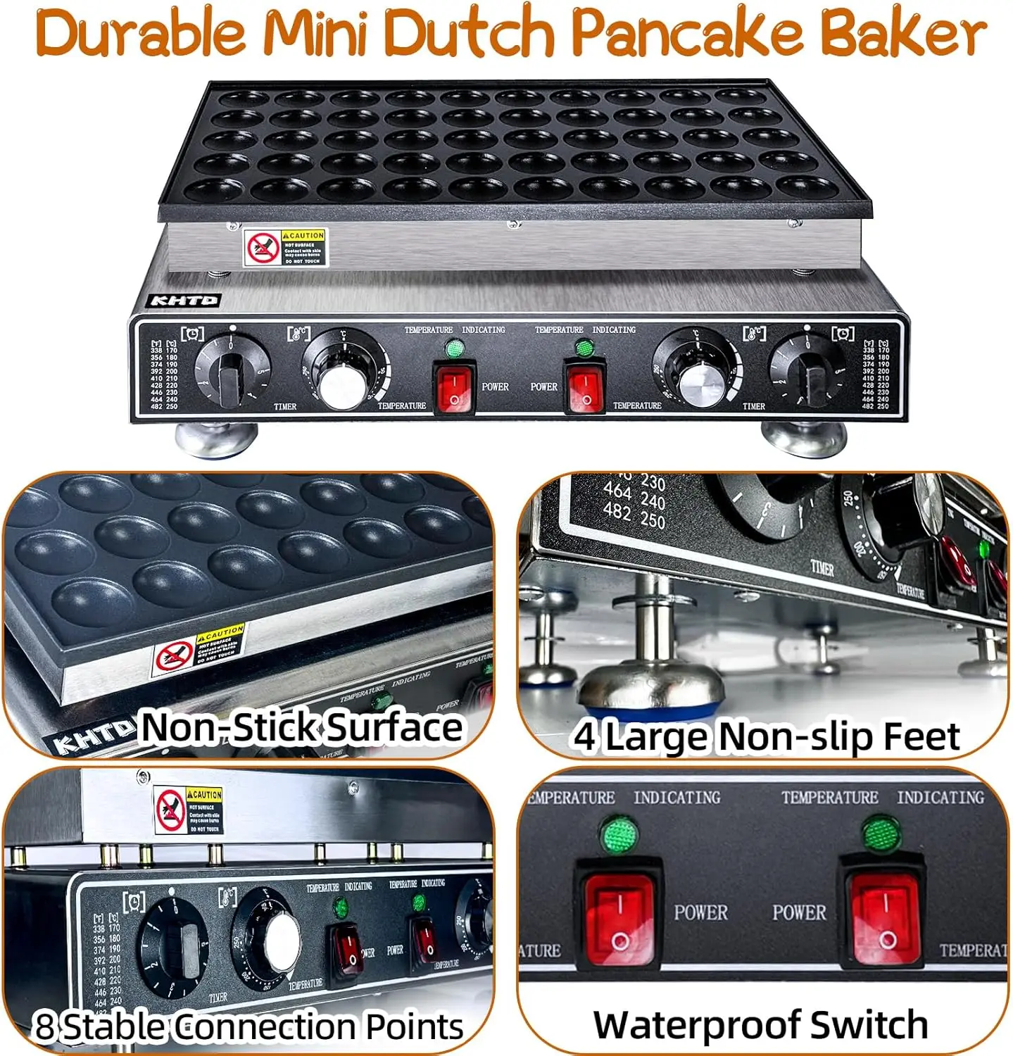 Машина для изготовления блинов, 50 шт., электрическая голландская блинница с антипригарным покрытием, 110 В, 1600 Вт, коммерческая машина для изготовления кексов с 2 термостатами и 2 таймерами
