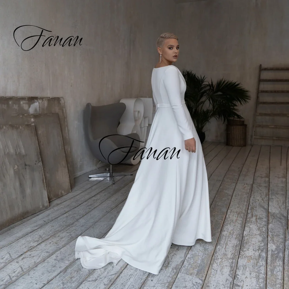 Nuovo semplice scollo a v manica lunga abito da sposa lunghezza del pavimento Plus Size abito da sposa robe de soirée de mariage