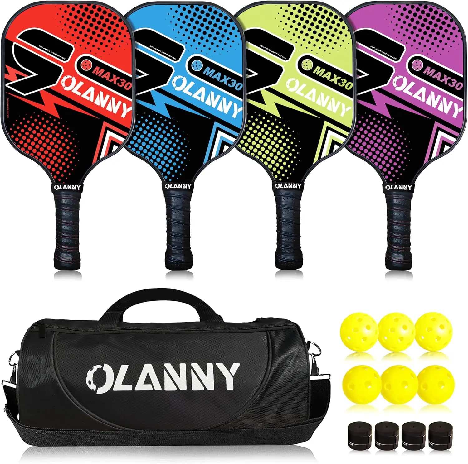 

Premium Graphite Pickleball Paddles Set with Fiber Face, Polymer Core, Balls, Grip & Bag