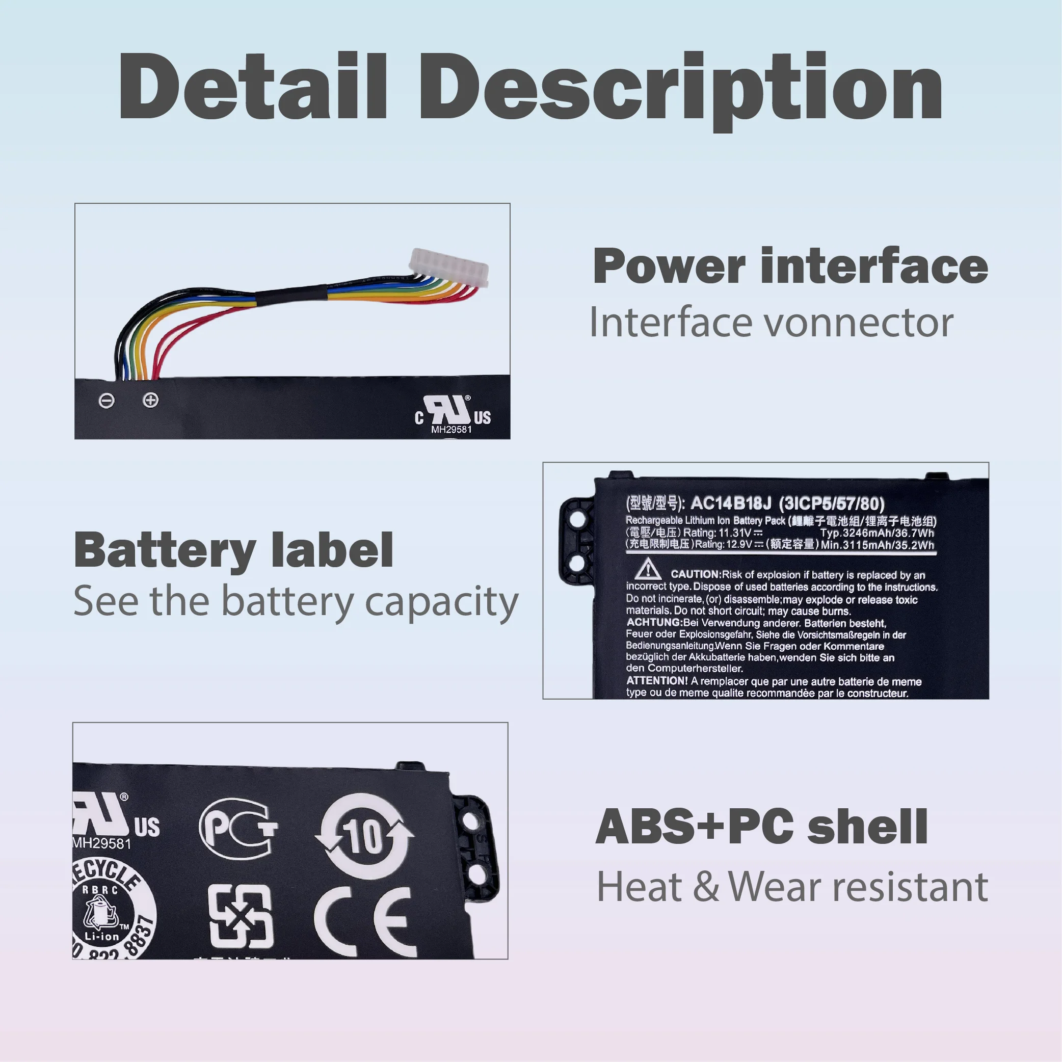 【توصيل سريع】11.4 فولت 36.7 وات في الساعة AC14B18J AC14B13J لشركة أيسر أسباير ES1-511 ES1-512 V3-111P TravelMate B115 B116 MS2394 3 خلايا