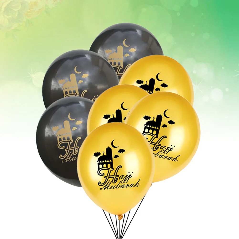 

20Pcs 12 Inch Eid Balloons Set Black Golden Printing Hajj Mubarak Decorative Latex Balloons for Wall Door Ceiling Decoration