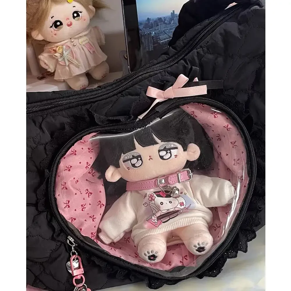 Love Heart Design Ita Bag Cute Kawaii Women Crossbody Bags Pleated Lolita Jk Handbag Girl Transparent Pocket Shoulder Bag Bolso