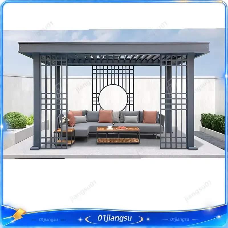 Modern Motorized Bioclimatic Aluminum Pergola Outdoor Gazebo with Zip Screen Blinds Louvered Roof Arbour Garden Shade
