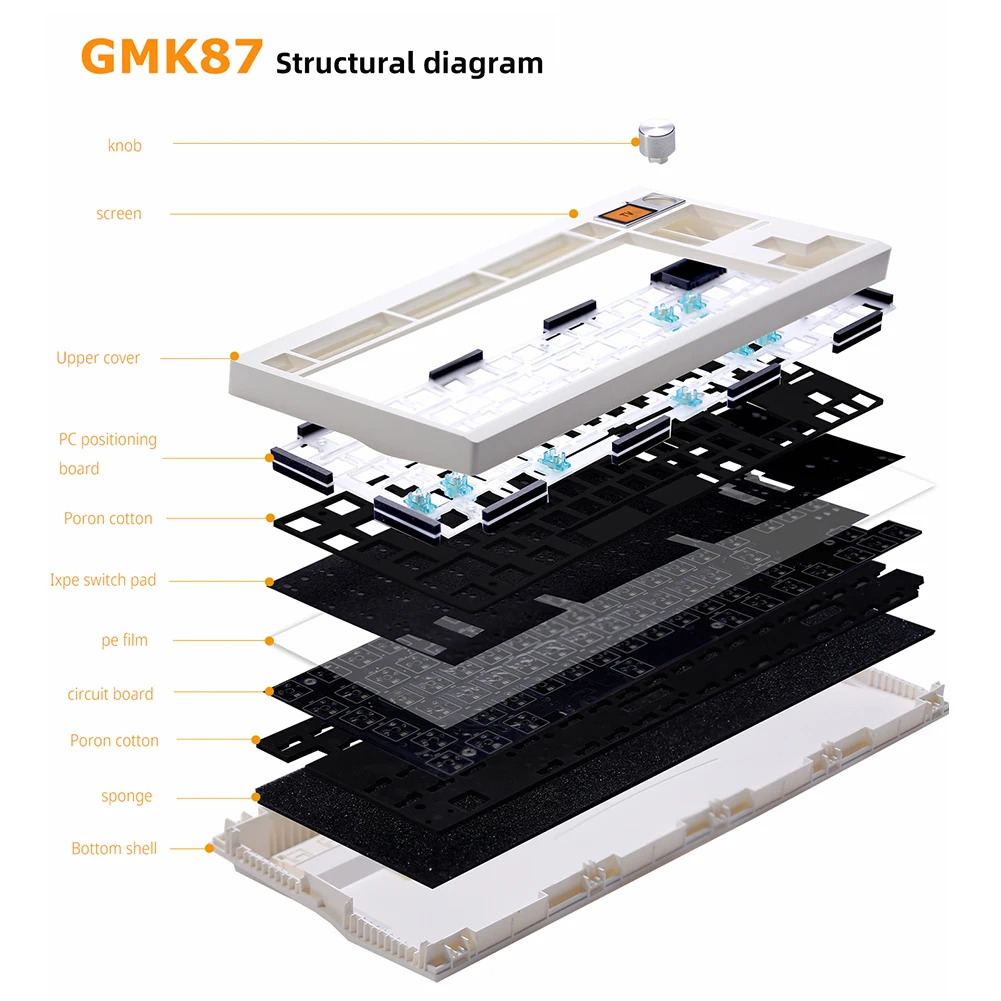 Imagem -05 - Kit de Teclado Mecânico com Fio Bluetooth 5.0 2.4g 87 Chaves Rgb Retroiluminado Junta para Via Modos Gmk87-hot-swappable