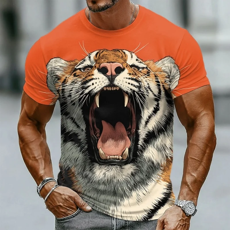 3D Printed Roaring Tiger Animal T-Shirt For Men Wildlifes Graphic Short Sleeve Tees Summer Casual Street Top Round Neck T Shirts