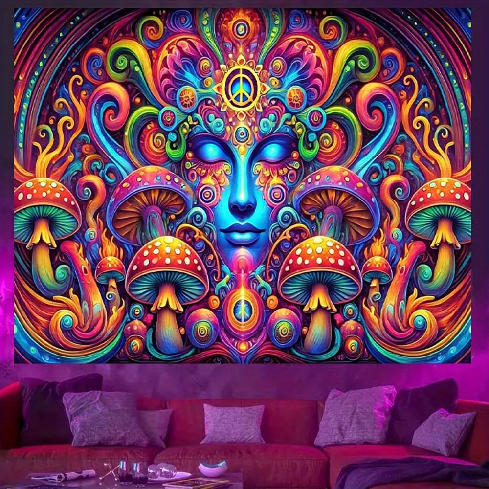 

VIKAMA Halloween Psychedelic Mushroom Face Tapestry Eyebrow Music Studio Hippie Style Living Room Spiritual Space Room Decor