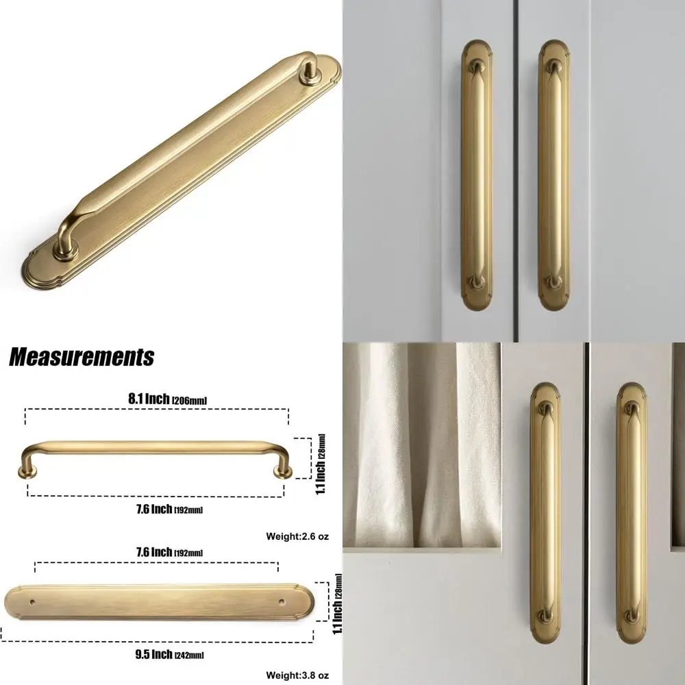 

Champagne Bronze Zinc Alloy Cabinet Handle with Backplate - 7.56 Inch Hole Center Pull Hardware for Bedroom and Kitchen Cabinets