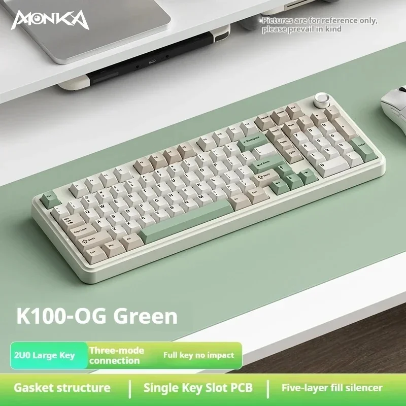 Monka K100 Mechanical Keyboard Wireless 3mode Multi Functional Knob Hot Swappable Rgb 99keys Laptop Customized Gaming Keyboard