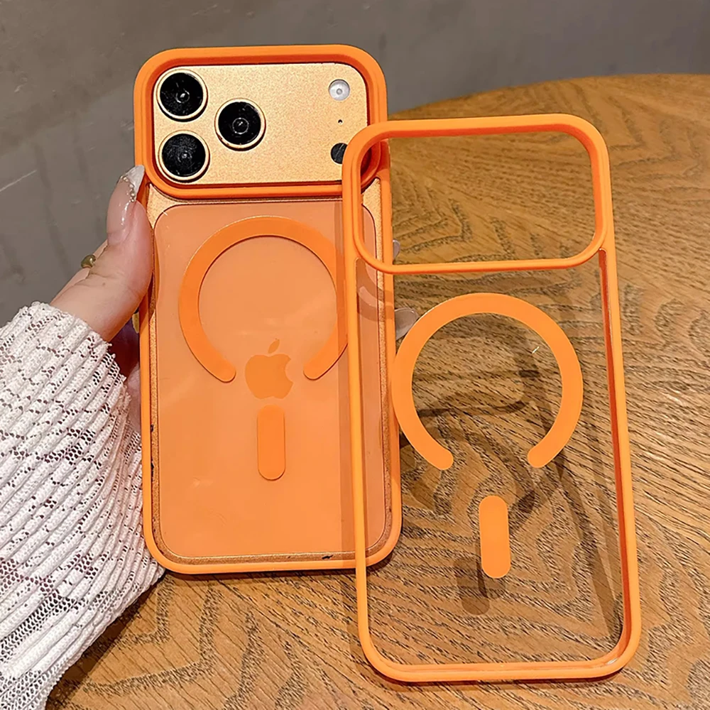 

Luxury Candy Color Magnetic Clear Phone Case For iPhone 17 16 15 14 13 Pro Max For Magsafe Wireless Charge Shockproof Back Cover