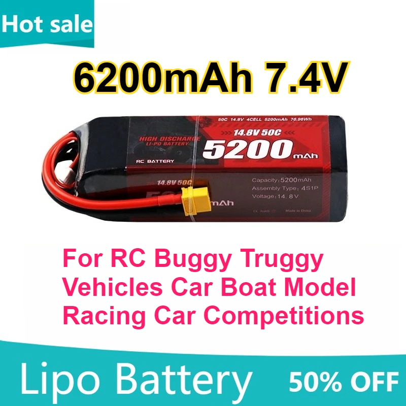 

High-Quality 6200mAh 2S 7.4V 50C Lithium Batteries for RC Buggy Truggy Vehicles Car Boat Model Racing Car Competitions
