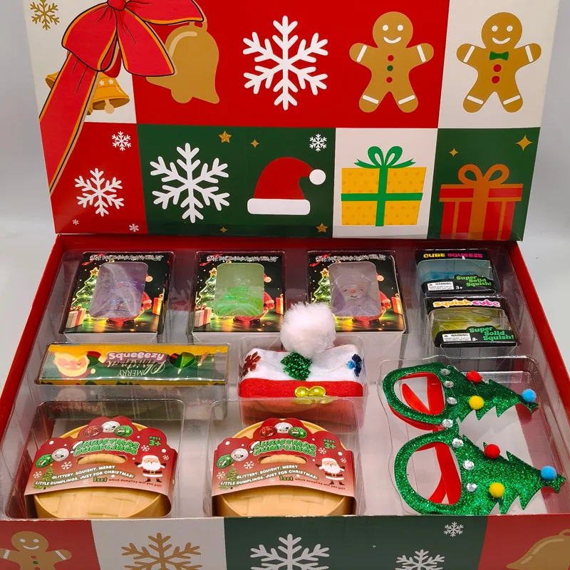 Christmas Gift Box Maltose Texture Squishy Toy Set, Slow Rising Stress Relief Squeeze Fidget Vent Toy for Kids & Adults