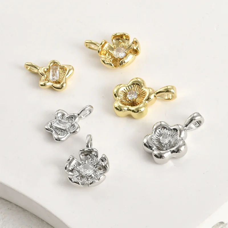 

14k Real Gold Color Zircon Five-petal Flower Plum Blossom Pendant DIY Handmade Bracelet Necklace Earrings Accessories