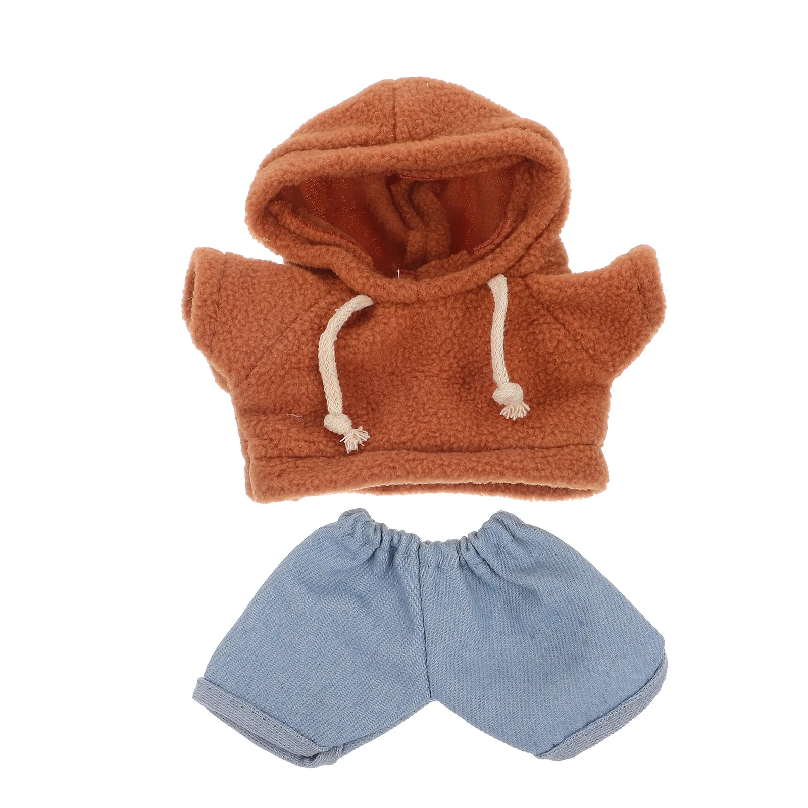 1Set Newborn Animal Outfit Brown Hoodie Light Blue Jeans Soft Comfort Fit 30Cm Stuffed Animal Clothing Set Machine Washable