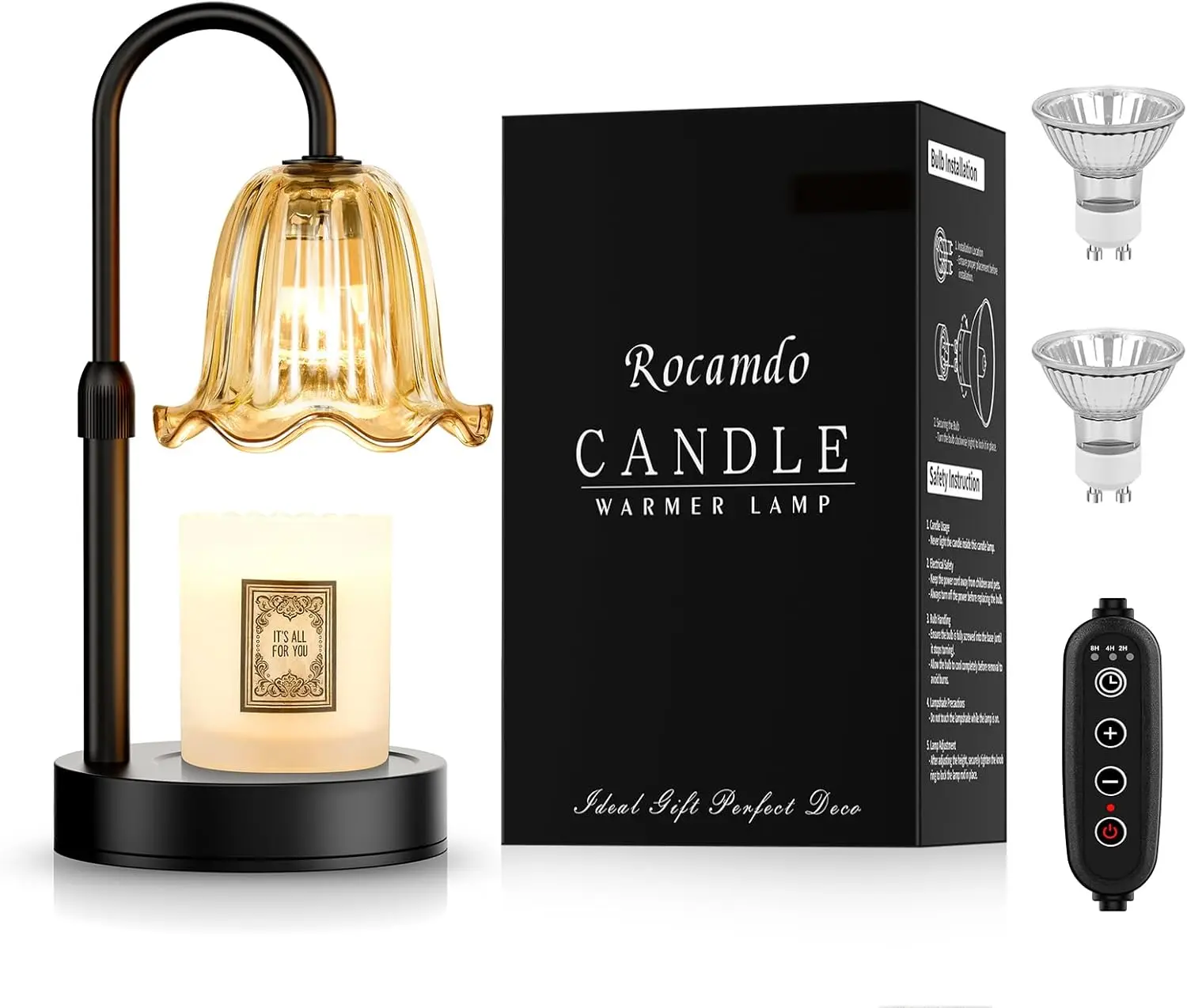 

Candle Warmer Lamp with Timer, Dimmable Wax Melter for Jar Candles, Safe Home Decor Gift for Women, Housewarming, 2 Bulbs Included