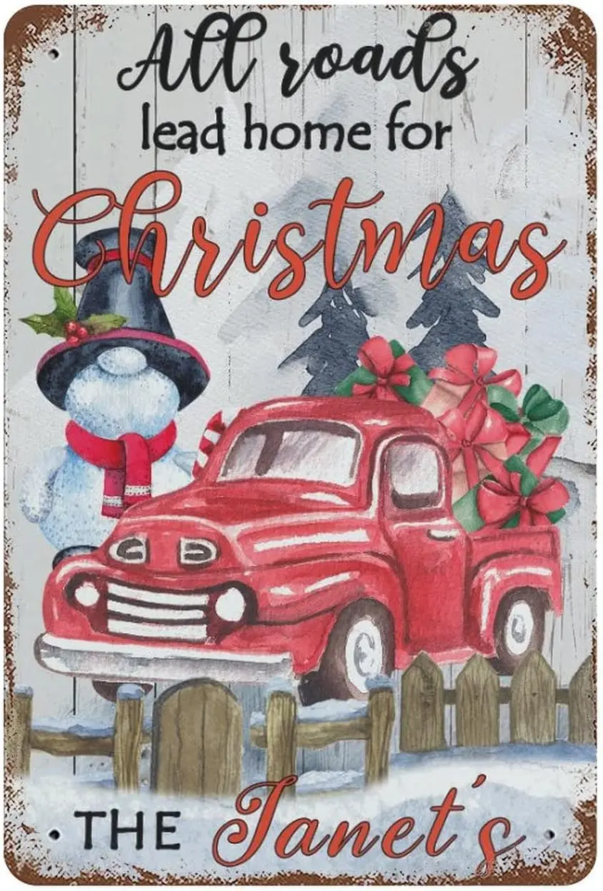 Xmas Cartoon Snowman Truck Aluminum Sign Custom Signs Outdoor Metal All Roads Lead Home Wall Decor Vintage Signs Bar Restaurant