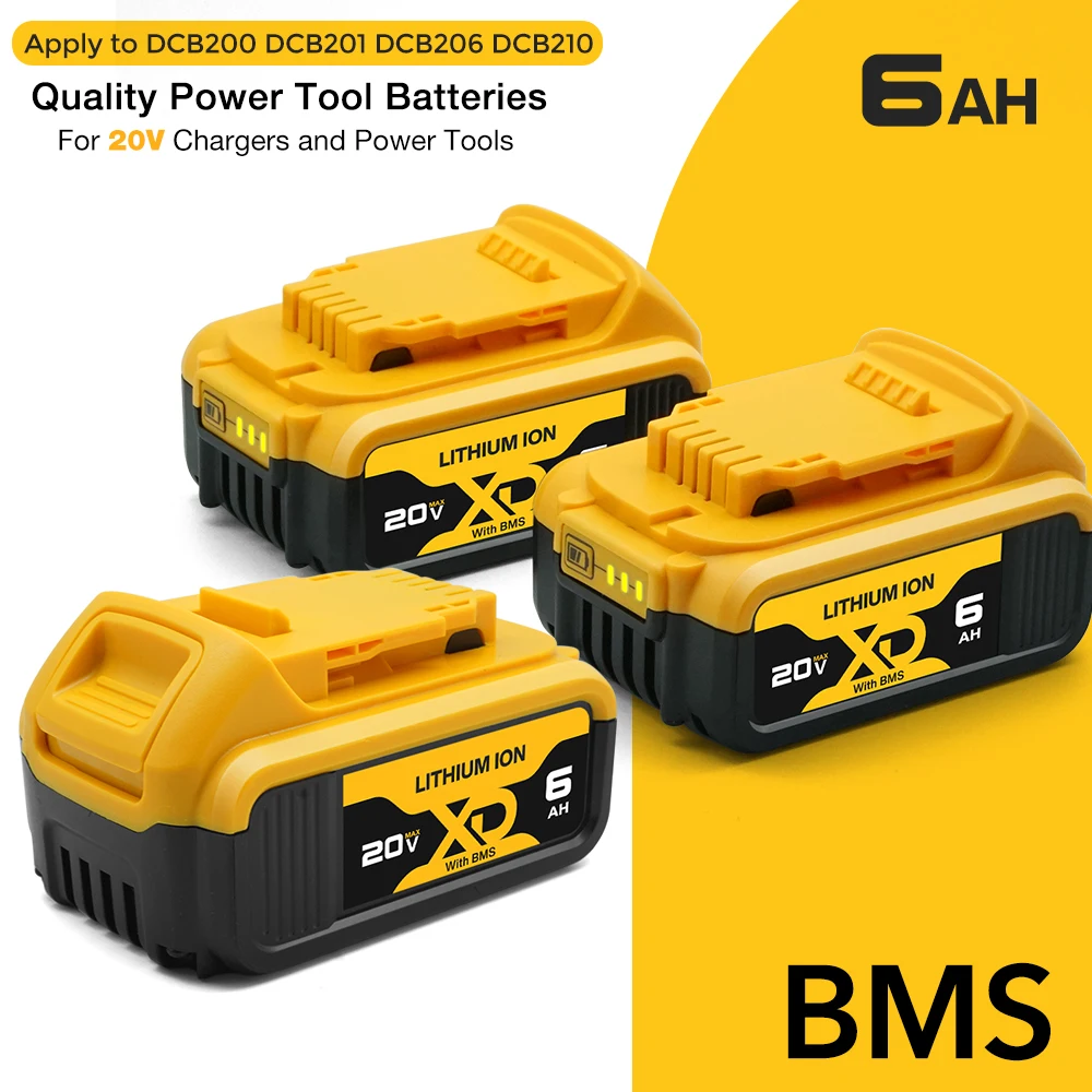 

6000mAh Replace for Dewalt 20v Max Battery Compatible with DCB200 DCB201 DCB206 DCB210 Apply to 20v Chargers and Power Tools