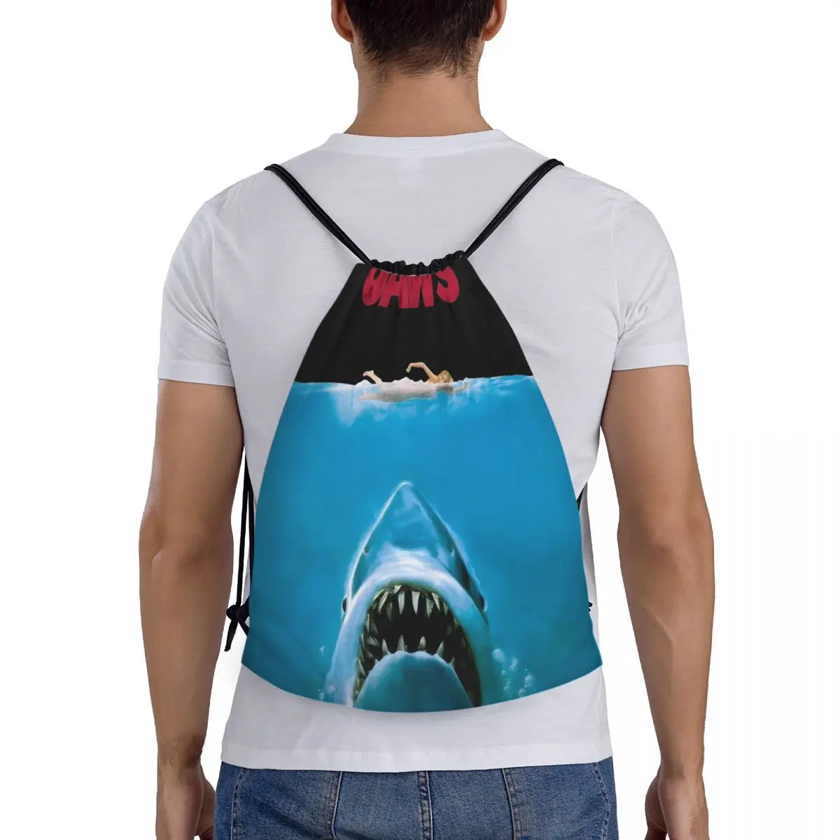 Jaws Movie Poster bolsas con cordón portátiles multifunción, bolsa deportiva para libros