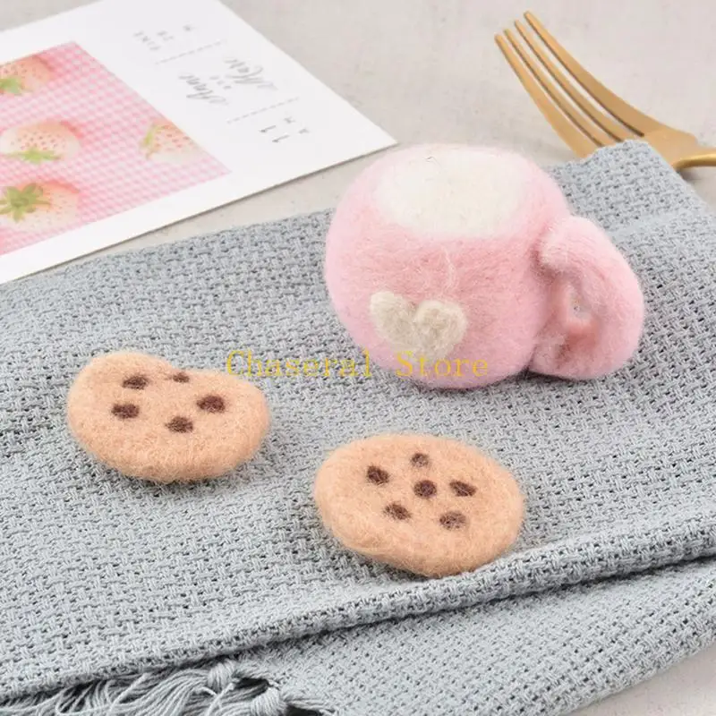 E7CE 3 Pcs/Set DIY Baby Wool Felt Milk Tea Cup+Cookies Decorations Newborn Photography Props Infant Photo Accessory