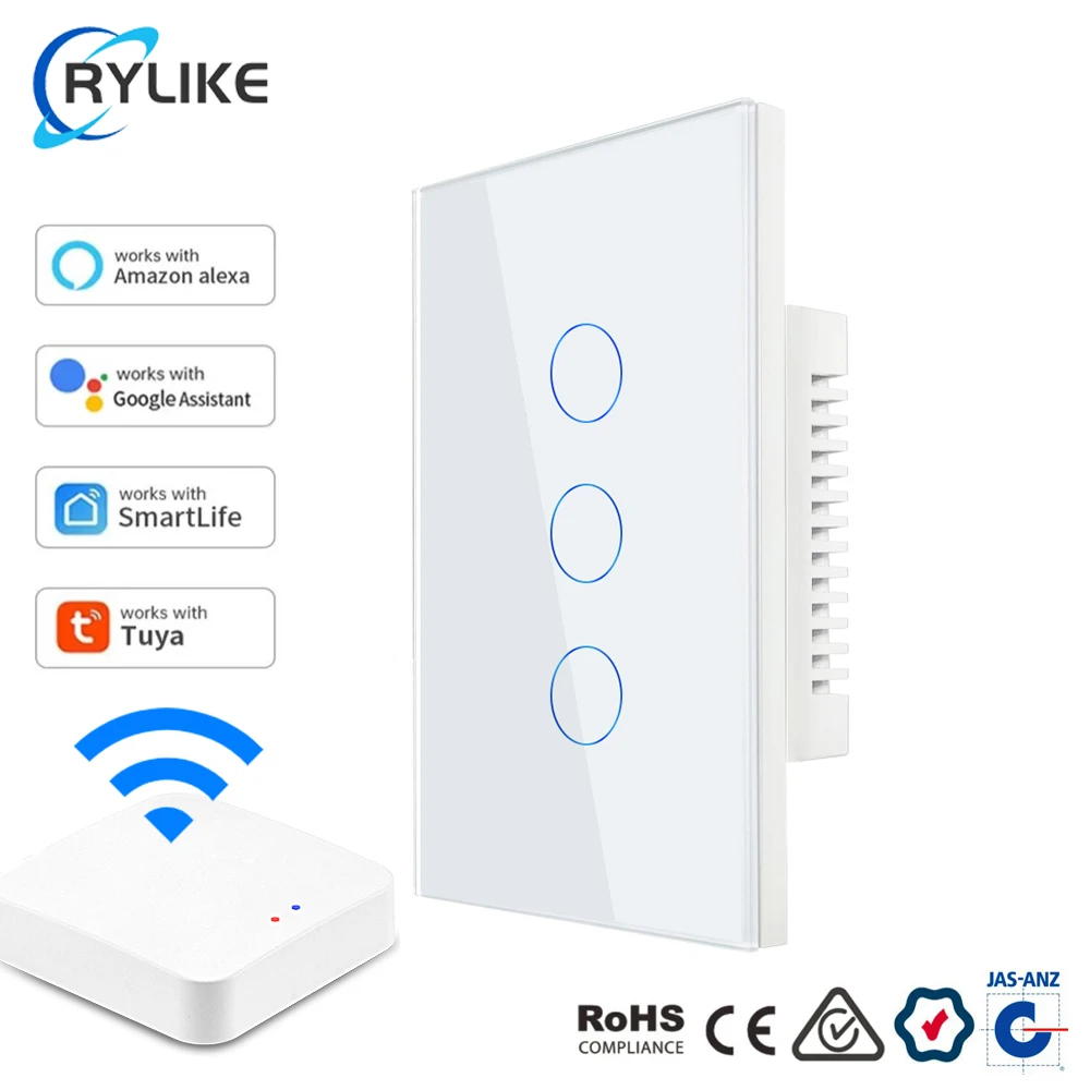 Tuya App Touch Screen Tempered Glass Panel Zigbee Smart Switch AU US Standard SAA Approval Mobile Controlled Zigbee Light Switch