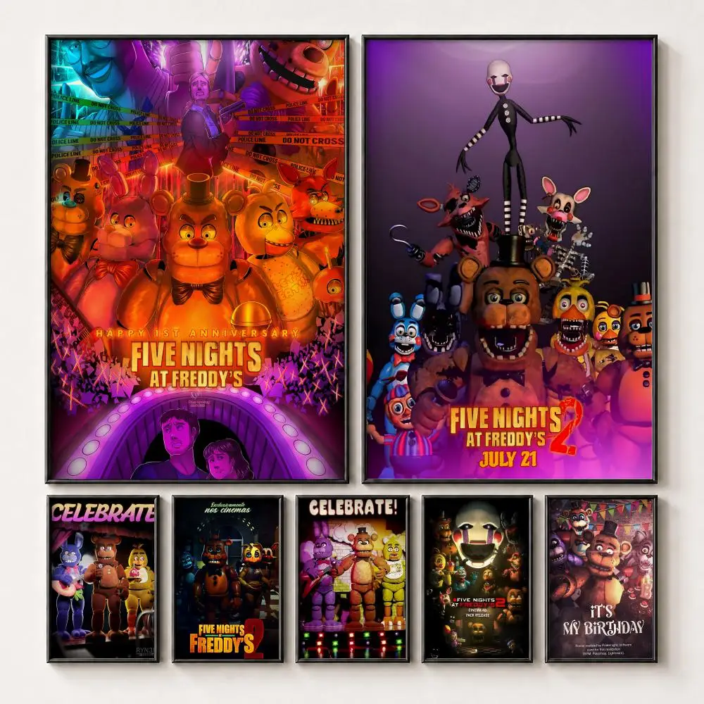Fnaf Five-nights-At-Freddys Game Vintage Poster HD Peel and Stick Waterproof Poster for Bedroom Office Dorm Decor