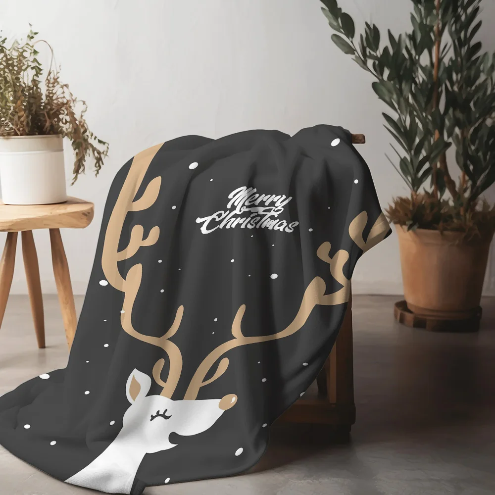 

TuniuChristmas Deer Fleece Blanket Cozy Throw Soft Warm Bed Sofa Decorative Gift Gift for Him Her
