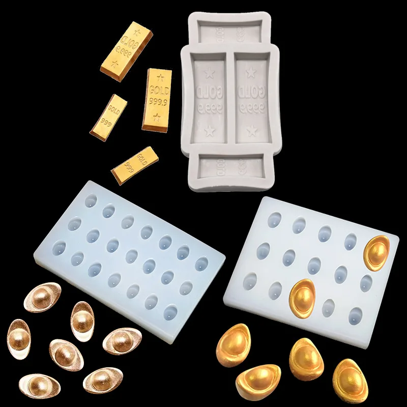 Chinese Style Gold Ingot Fondant Mold Gold Bar Gold Brick Silicone Chocolate Mold Decorative Cake Baking Tools