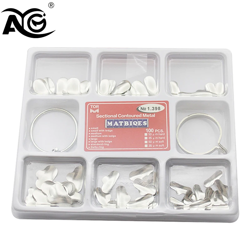 

AG 100pcs Dental Sectional Matrix Band Clamps Brackets Clamping/Seperating Ring Dental Sectional Contoured Dentist Tools