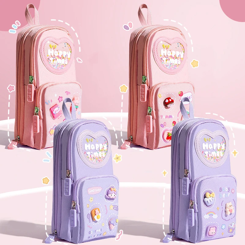 Large Capacity Pencil Case For Students Stationery Storage Box 3 Layers 6 Grids School Supplies