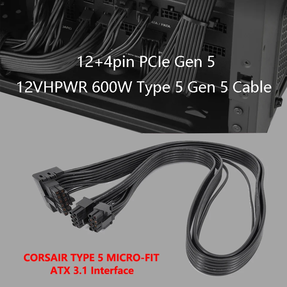 Corsair SF750 Platinum SFX + 12VHPWRケーブル For Corsair SF1000 SF850 SF750 Platinum Type 5 PSU 12+4Pin PCIE