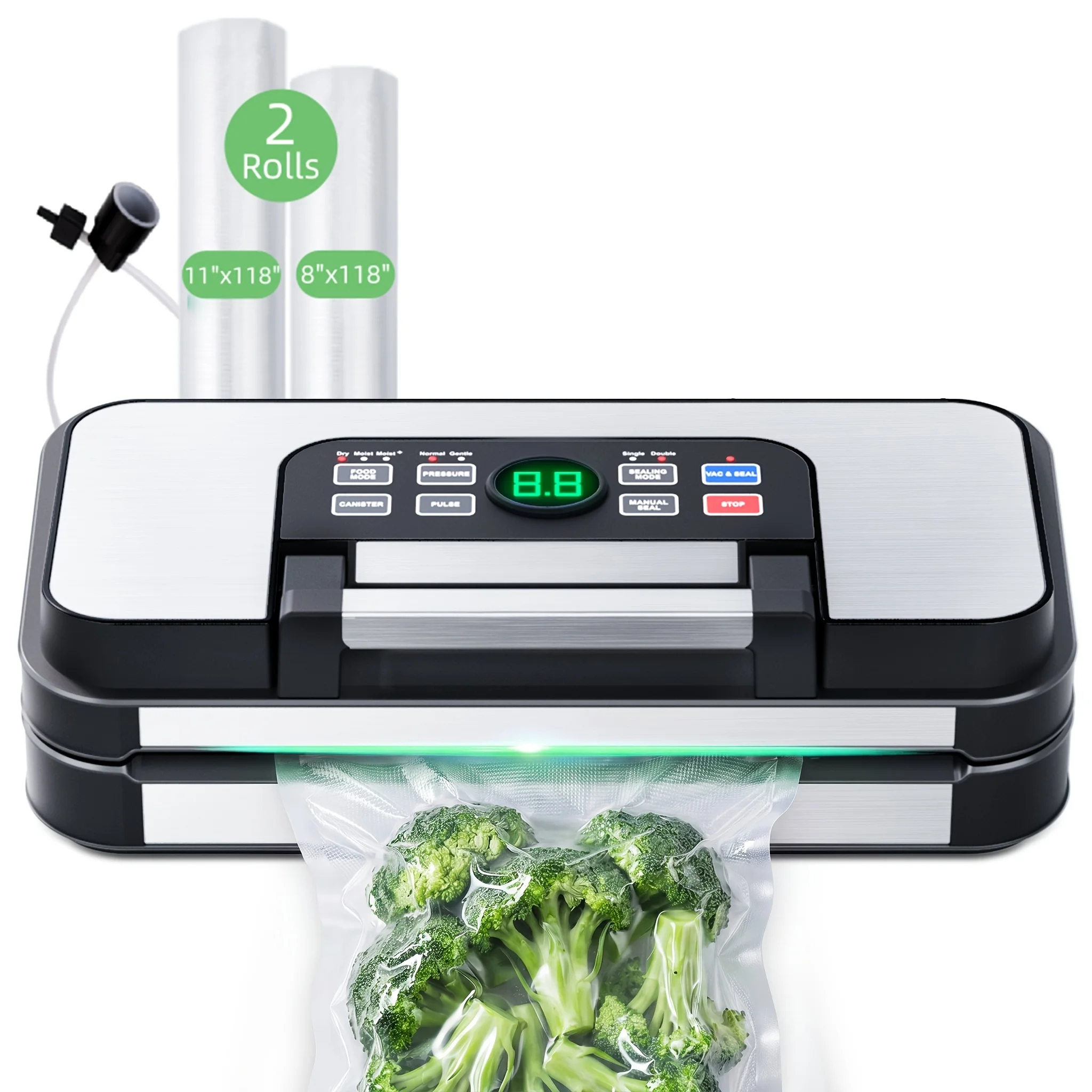 

Vacuum Sealer Machine, 95000 Pa Vacuum Sealer, Stainless Steel, with 10-In-1 Function, Easy-Locking Handle, Dual Heat Seals And Dual Pumps, Built-In Cutter, for Food Storage And Bag Storage