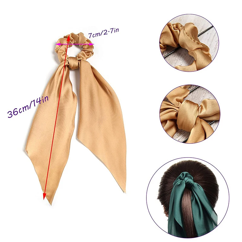 Fashion Solid Color Bow Satin Long Ribbon Ponytail Scarf Hair Tie Scrunchies Women Girls Elastic Hair Bands Hair Accessories