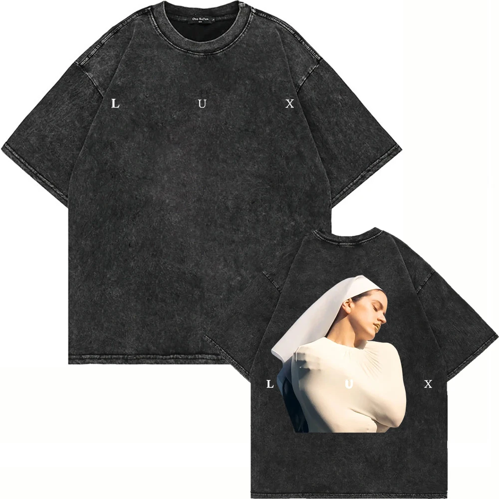 

Хлопковая винтажная футболка ROSALÍA Lux с эффектом потертости, модная, унисекс, с эстетичным графическим принтом Berghain, оверсайз, свободного кроя, с эффектом кислотной стирки