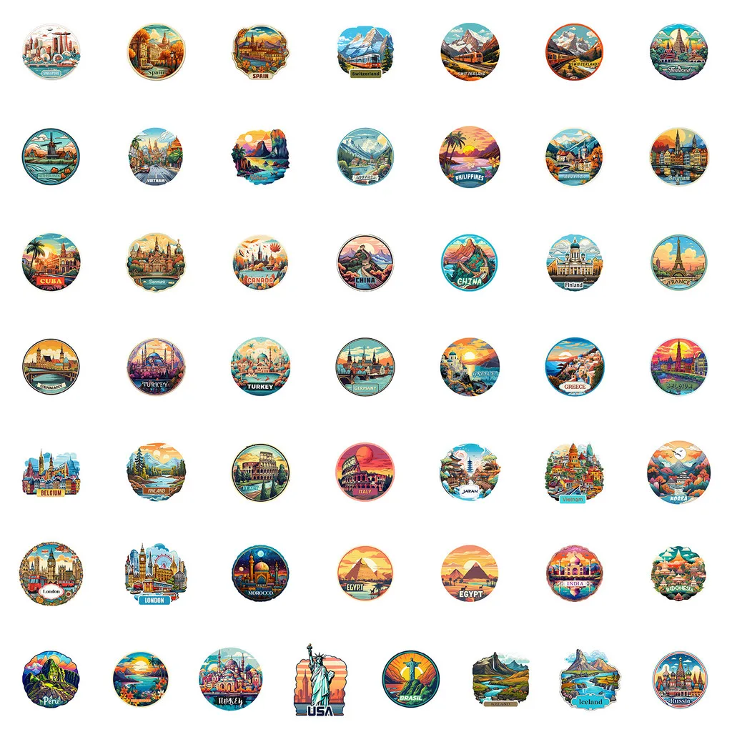 50PCS Travel Landmark Graffiti Stickers - Waterproof Decor for Water Cup, Phone & Creative Use RecordingYourLife Store