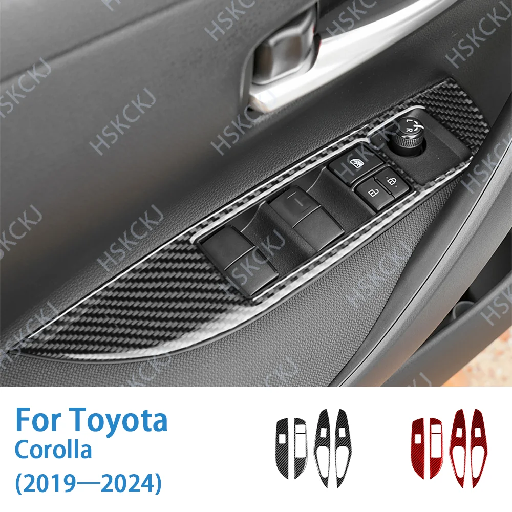 

Углеродное волокно, панель переключателя подъема окна, наклейка, аксессуары для салона автомобиля, накладка, наклейка для Toyota Corolla 2019-2024
