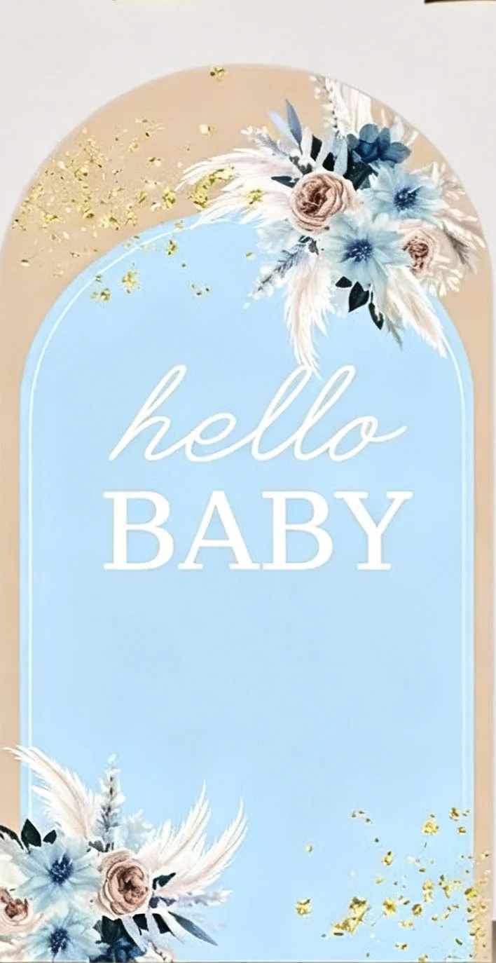 Custom 2-Side Hello Baby Flower Baby Shower Arch Backdrop Cover Little Bear Balloons Birthday Party Decor Backdrop Photo