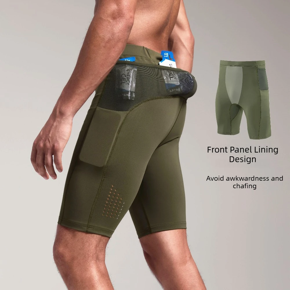 New Men's Marathon 5 Multipocket Compression Shorts Quick Dry Outdoor Running Hiking Jogging Cycling Gym Fitness Exercise Tight