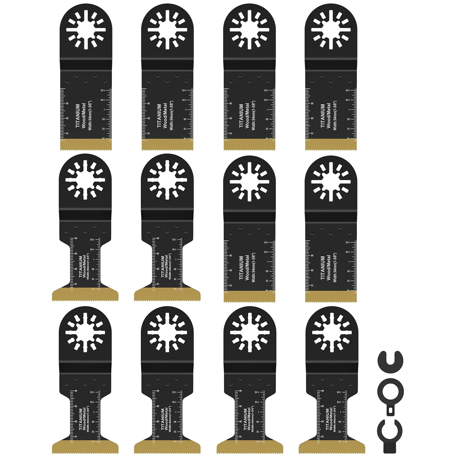 12Pcs Titanium Oscillating Saw Blades Set 1.34/1.73inch Multipurpose Bi-Metal Oscillating Multitool Saw Blades Cutting Tool