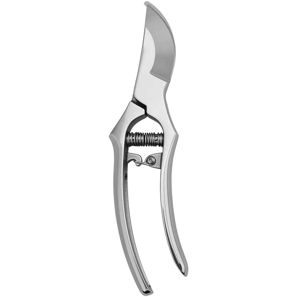 Stainless Steel Mirror Polished Pruning Shears with Ergonomic Handle Spring Mechanism and Locking Safety Feature