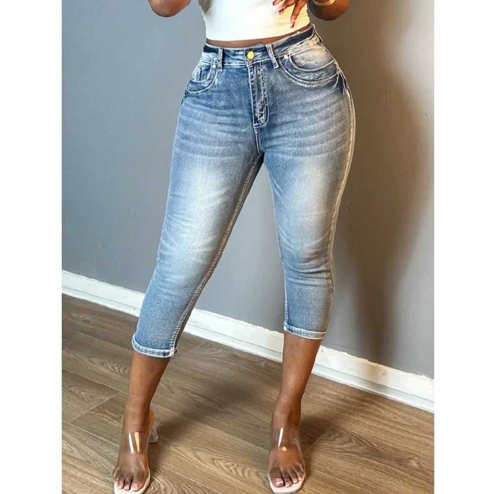 Women High Stretch Denim Jeans Ladies Bodycon Hip Lifting Zipper Pencil Pants Middle-calf Skinny Jeans